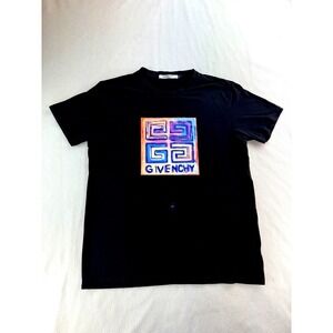 Givenchy Black T Shirt Multicolor Graphic Print Crew‎ Neck Mens Size L *STAIN*